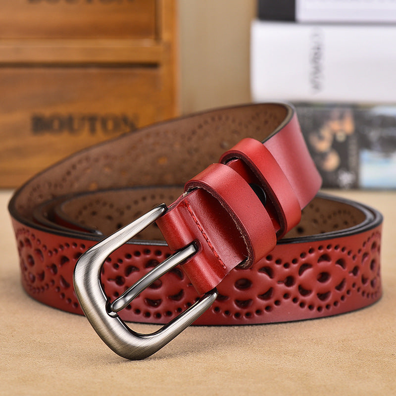 Women's Leather Korean Style Hollow Pin Buckle Belts