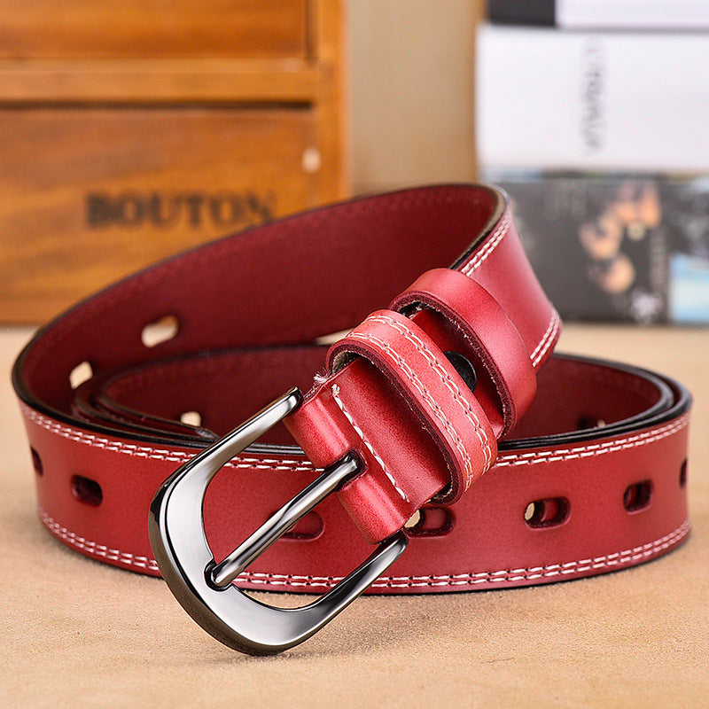 Women's Leather Simple Black Pin Buckle Wide Belts