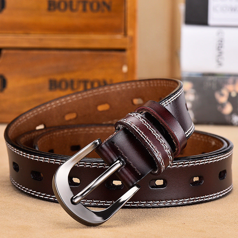 Women's Leather Simple Black Pin Buckle Wide Belts