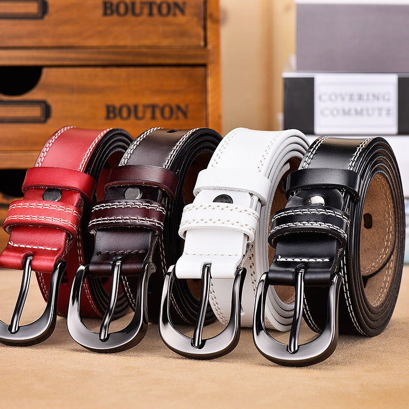 Women's Leather Simple Black Pin Buckle Wide Belts