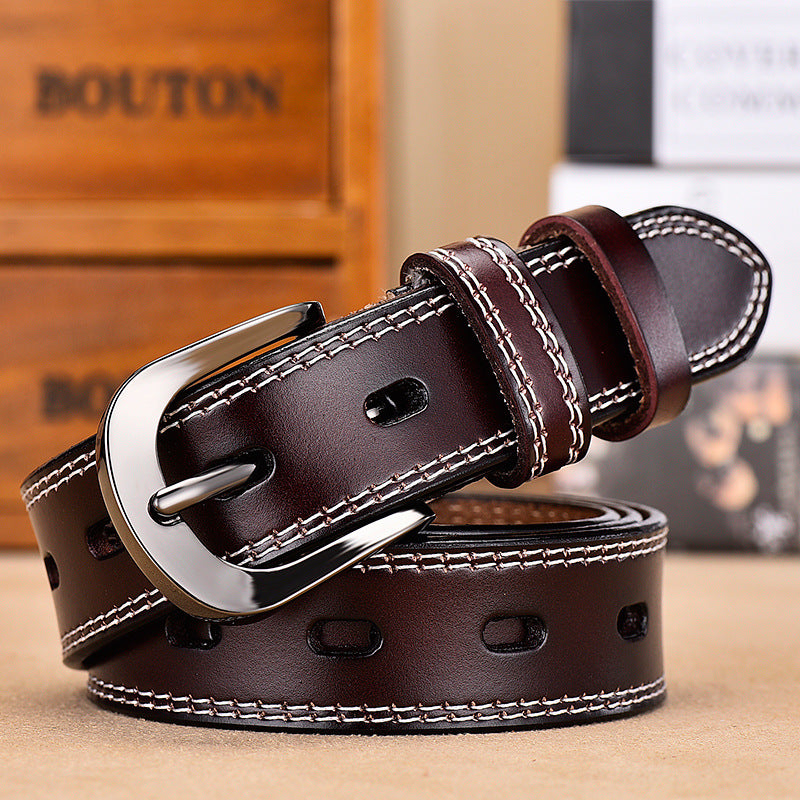 Women's Leather Simple Black Pin Buckle Wide Belts