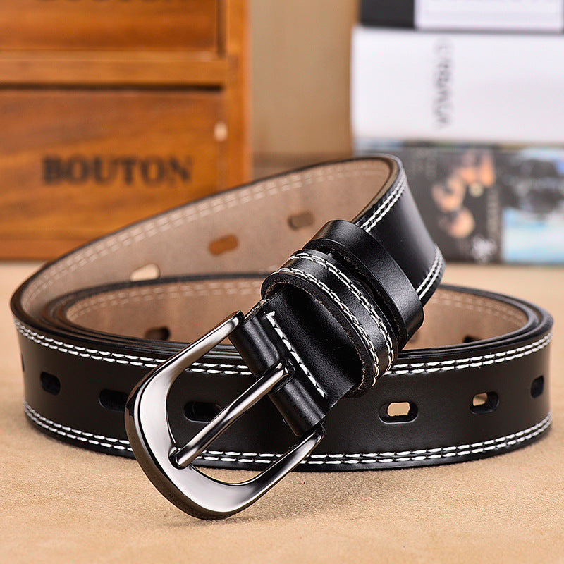 Women's Leather Simple Black Pin Buckle Wide Belts