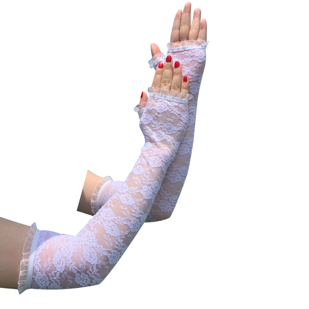 Women's Long Half Finger Lace Summer Sun Protection Oversleeve Gloves