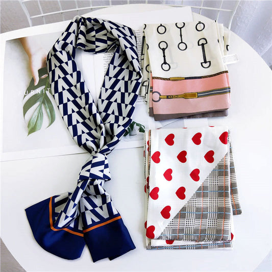 Women's Small Silk Autumn Summer Versatile Double-sided Decorations Scarfs