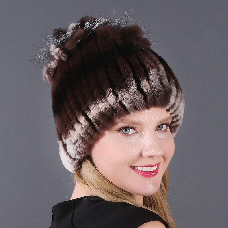 Women's Rabbit Fur Woven Hat Warm Thickened Hats & Caps