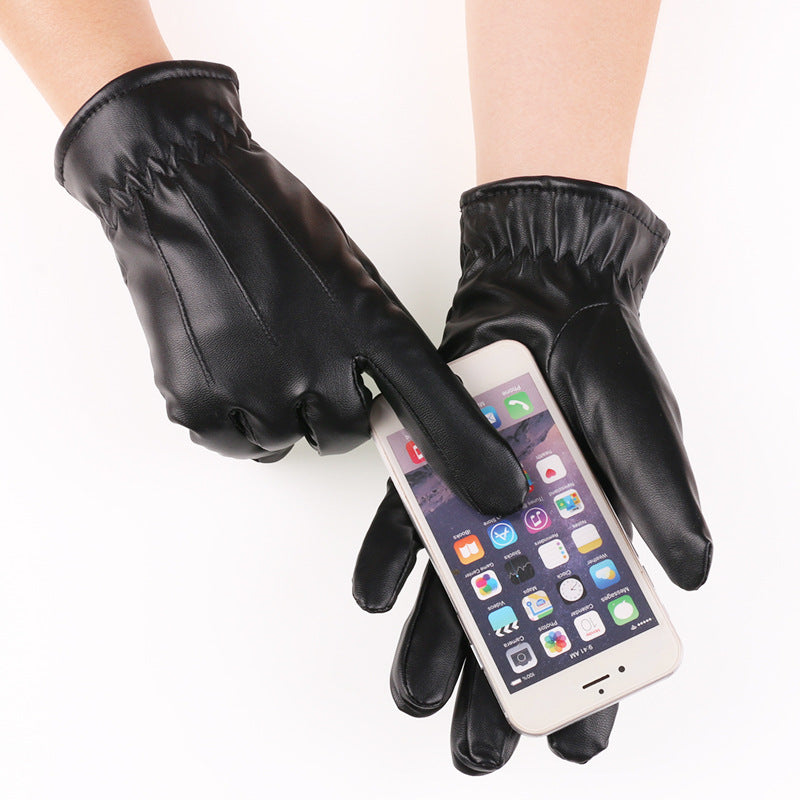 Women's & Men's Leather Touch Screen Fleece-lined Thickened Cold Protection Gloves