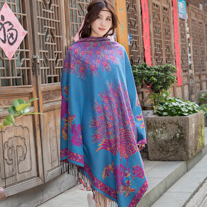 Women's Thickened Phoenix Double-sided Jacquard Cashmere Shawl Scarfs