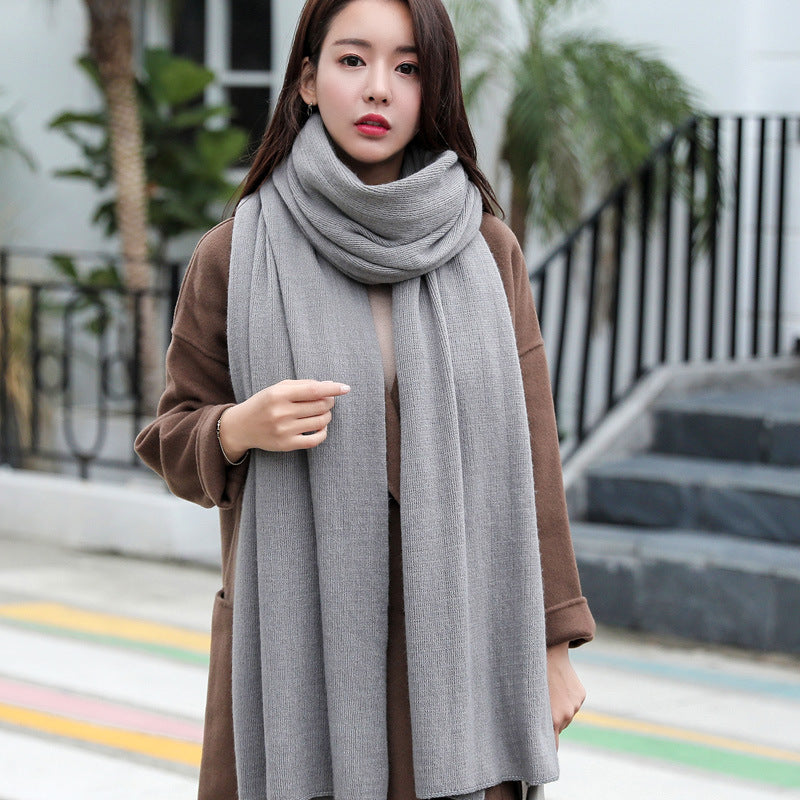 Korean Warm Matching Knitted Wool Female Soft Shawl Solid Scarfs