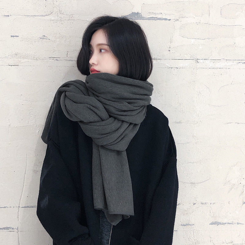 Korean Warm Matching Knitted Wool Female Soft Shawl Solid Scarfs