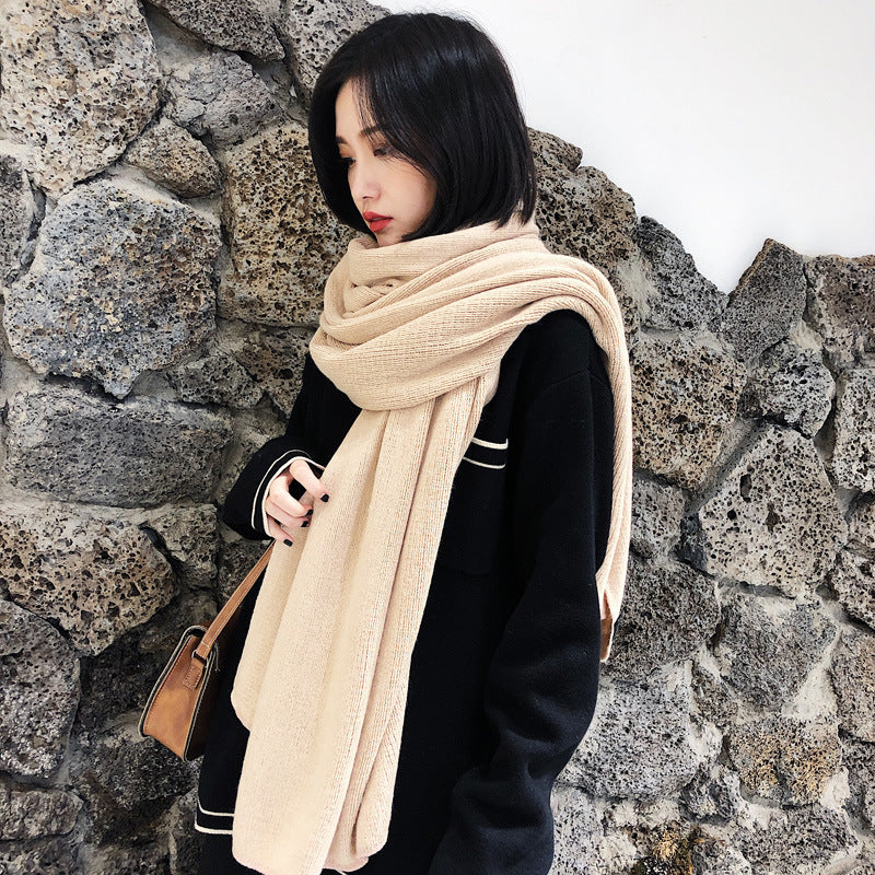 Korean Warm Matching Knitted Wool Female Soft Shawl Solid Scarfs