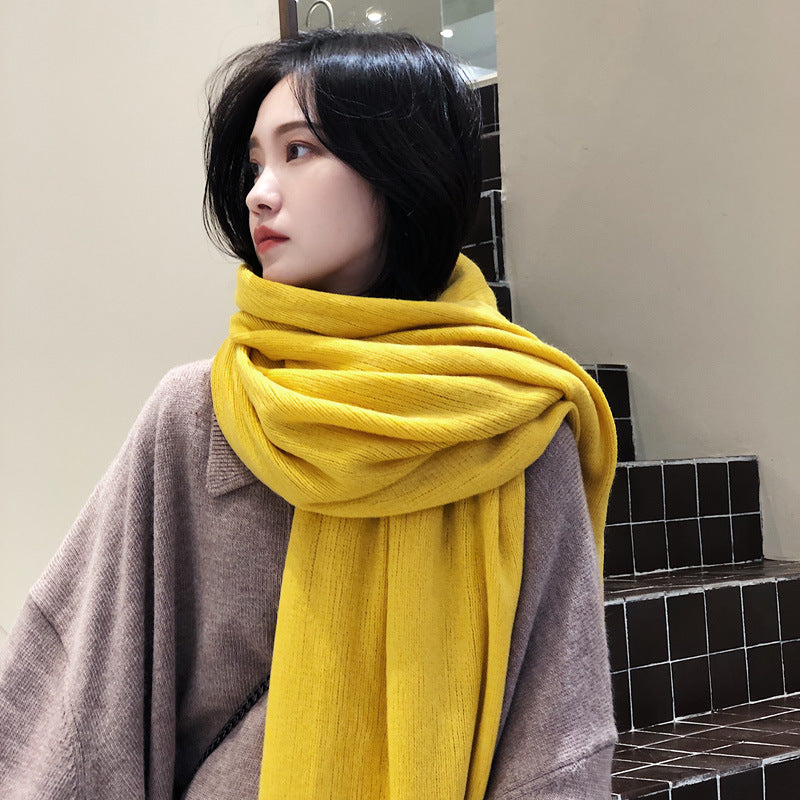 Korean Warm Matching Knitted Wool Female Soft Shawl Solid Scarfs