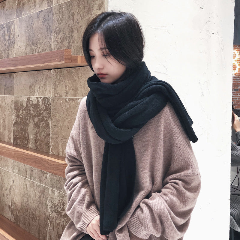 Korean Warm Matching Knitted Wool Female Soft Shawl Solid Scarfs