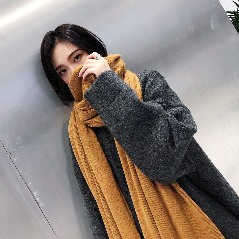 Korean Warm Matching Knitted Wool Female Soft Shawl Solid Scarfs