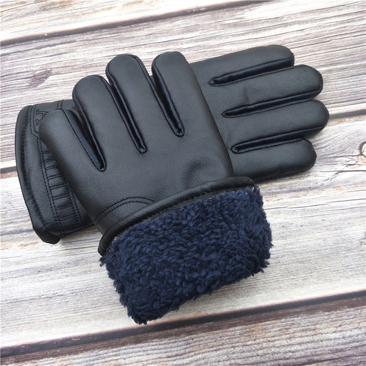 Men's Cotton Leather Winter Thick Fleece Warm Gloves