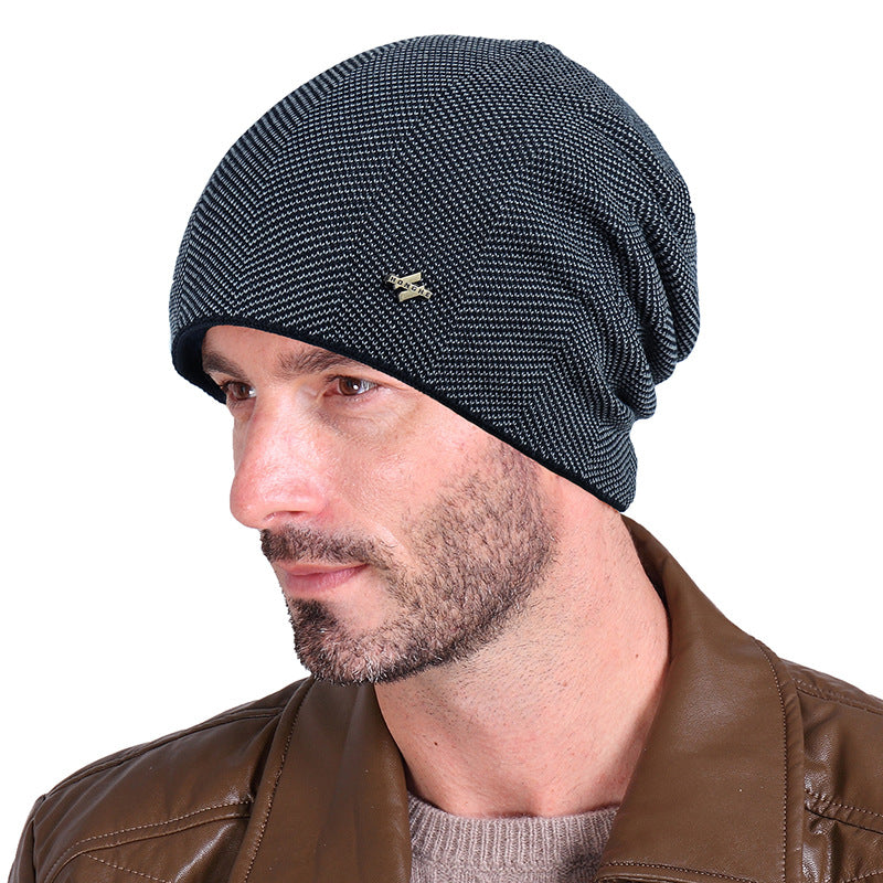 Men's Woolen Plus Fluff Knitted Hat Striped Hats & Caps