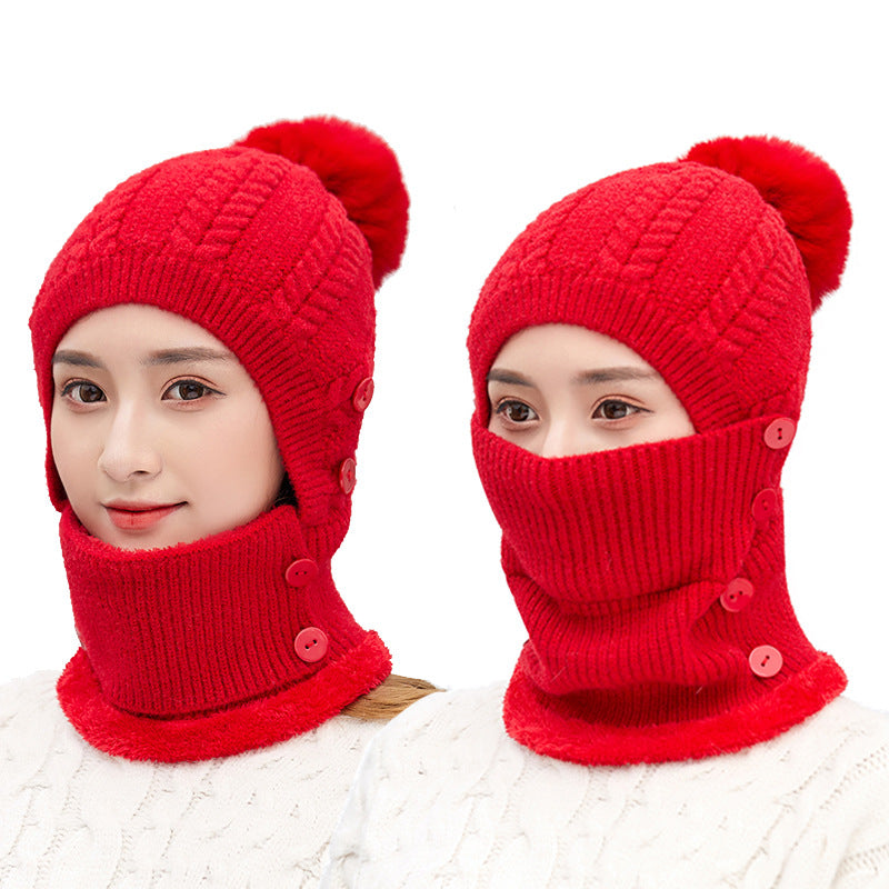 Women's Keeping Hat Knitted Mask Hooded Suit Outdoor Hats & Caps