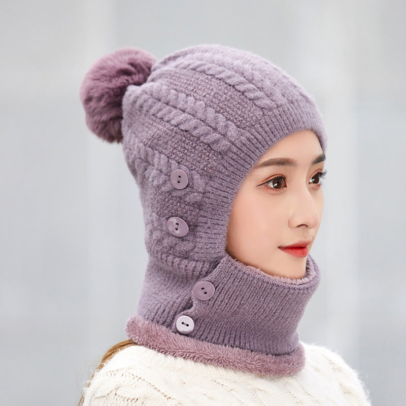 Women's Keeping Hat Knitted Mask Hooded Suit Outdoor Hats & Caps