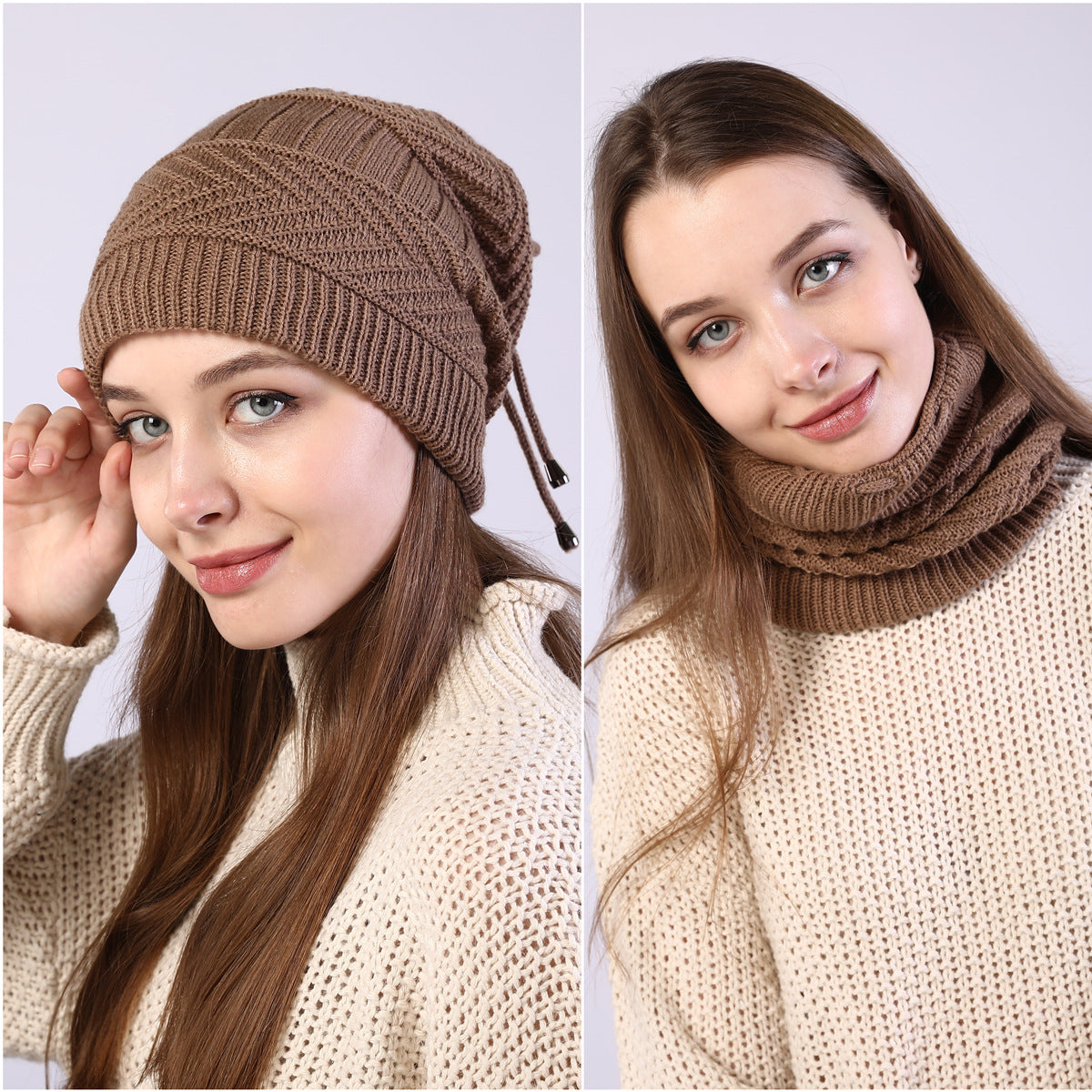 Women's 2 For Sleeve Fleece-lined Knitted Earflaps Pile Hats & Caps