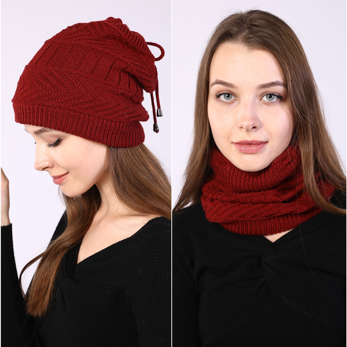 Women's 2 For Sleeve Fleece-lined Knitted Earflaps Pile Hats & Caps