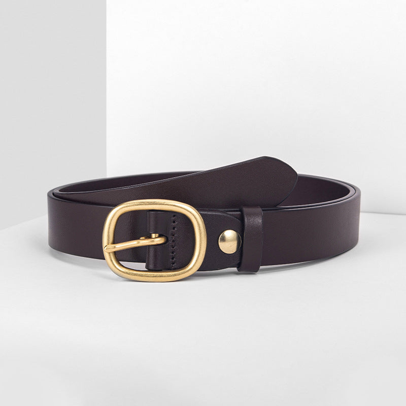 Women's Layer Cowhide Copper Buckle Casual Simple Belts