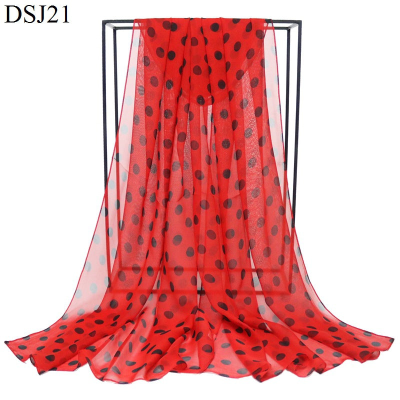 Women's Korean Style Polka Dot Georgette Long Scarfs