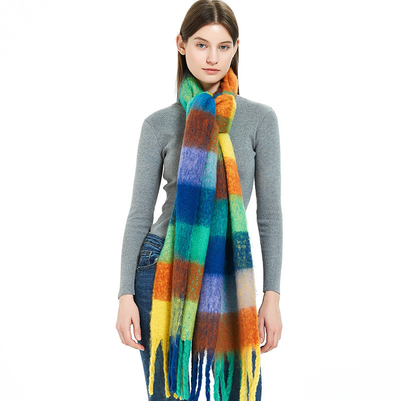 Women's Thick Color Thickened Double-sided Plaid Bib Scarfs