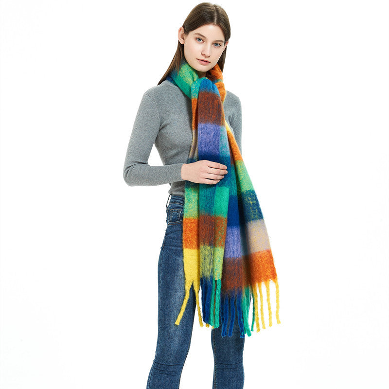 Women's Thick Color Thickened Double-sided Plaid Bib Scarfs