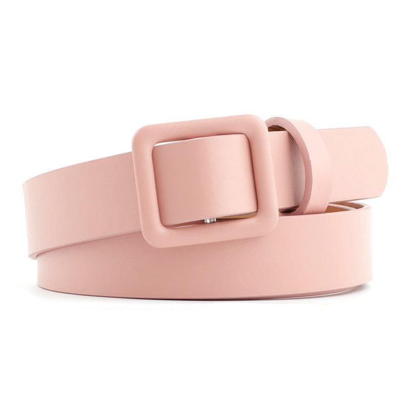 Women's Fashion Square Buckle Decoration Solid Color Belts