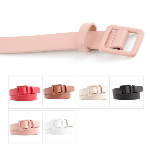 Women's Fashion Square Buckle Decoration Solid Color Belts