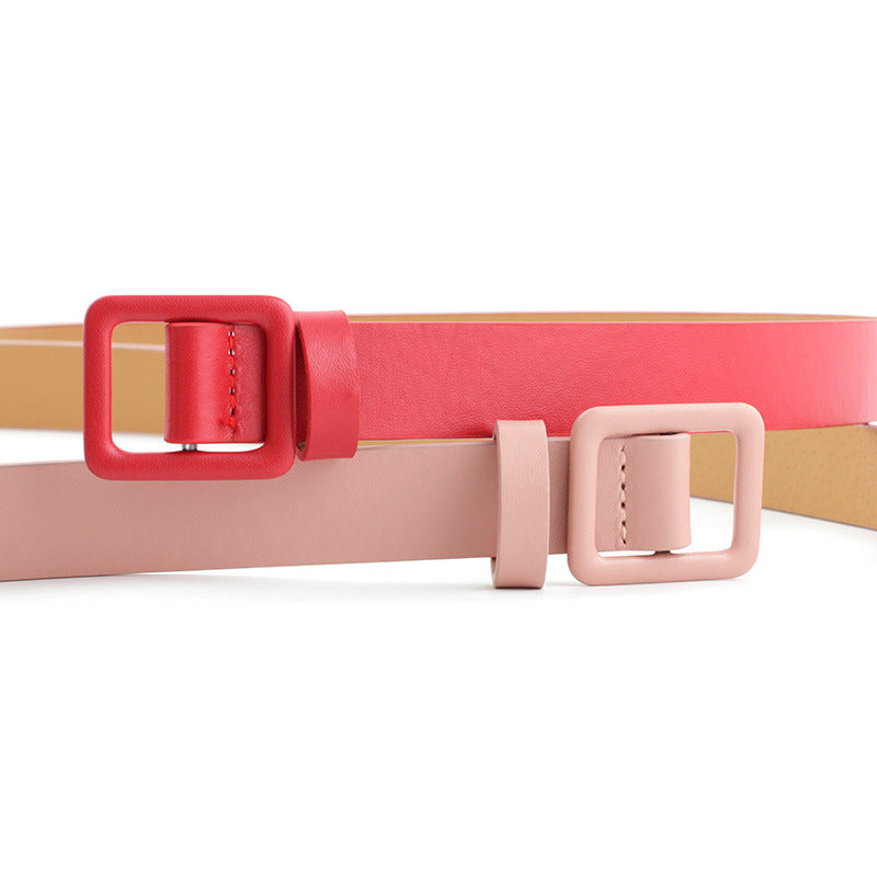 Women's Fashion Square Buckle Decoration Solid Color Belts