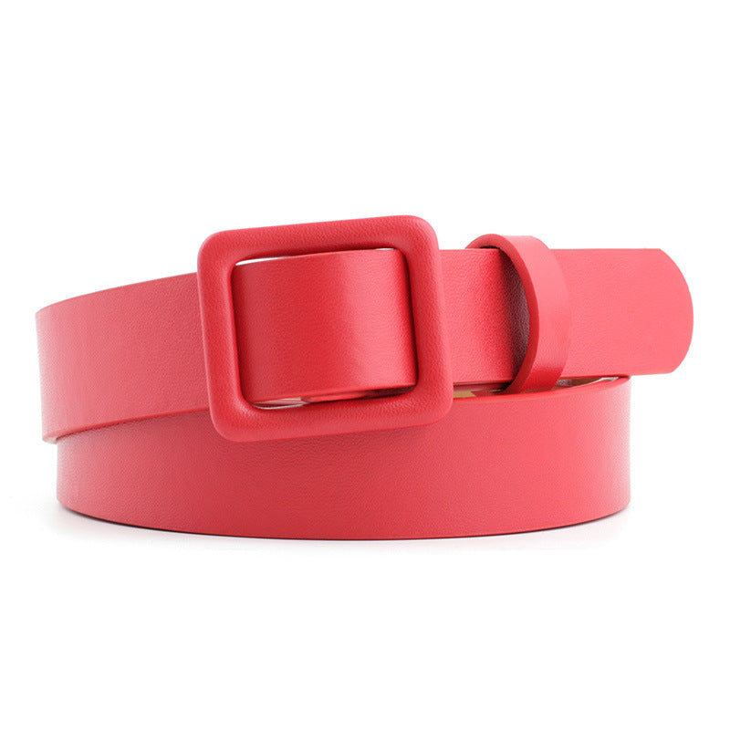 Women's Fashion Square Buckle Decoration Solid Color Belts