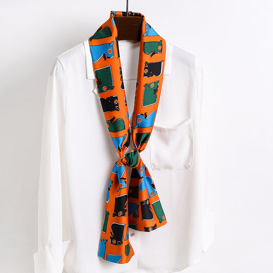 Women's Thin Narrow Strip Small Silk Western Scarfs