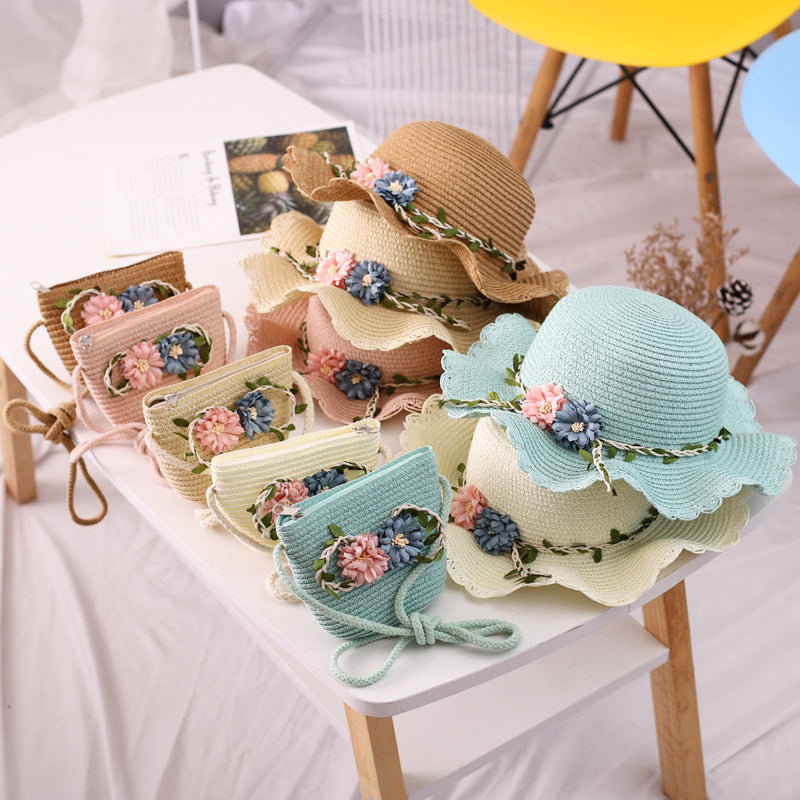 Children's Straw Hat Bag Set Seaside Beach Kids' Headwear