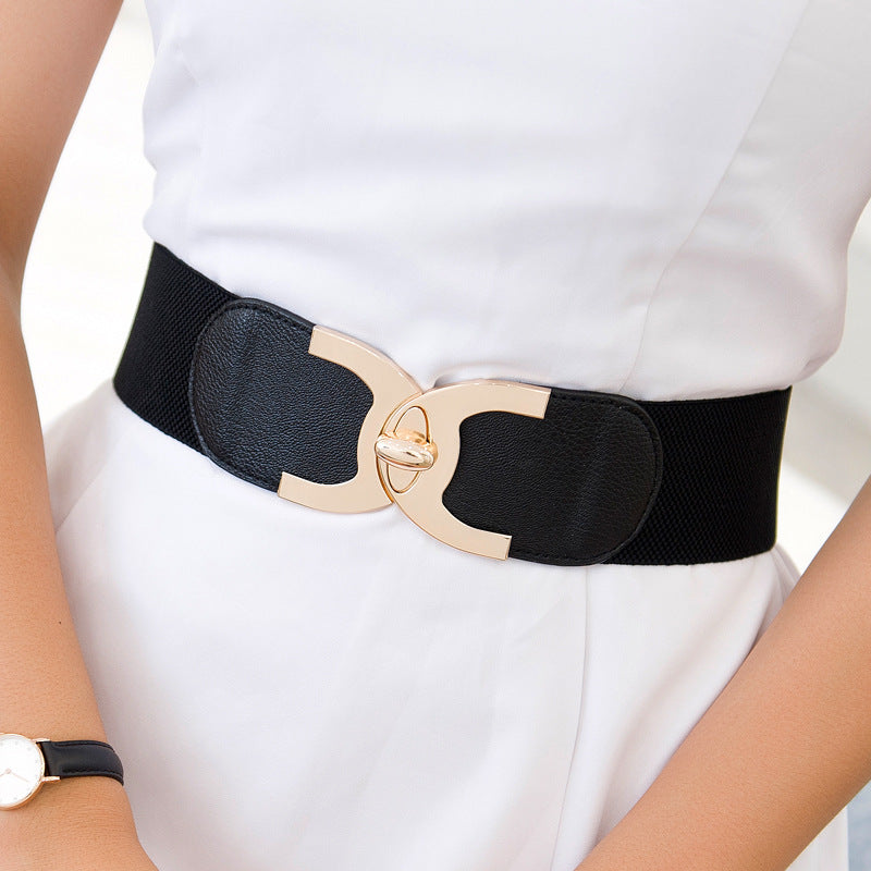 Women's Rotating Lock Elastic Waist Seal Wide Belts