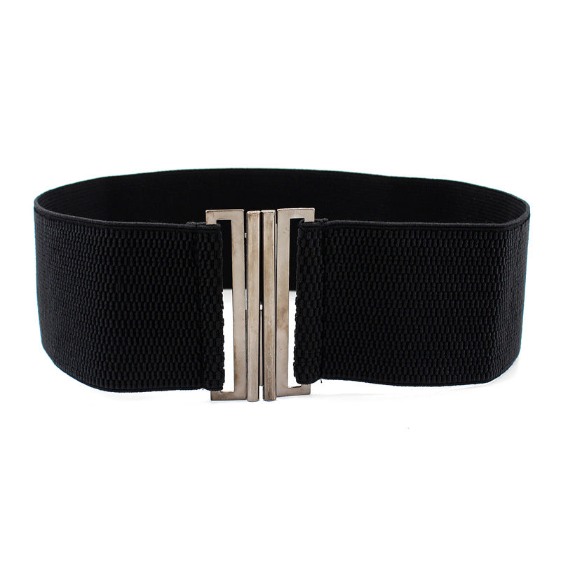 Women's Wide Elastic Pair Of Buckles Waist Seal Belts