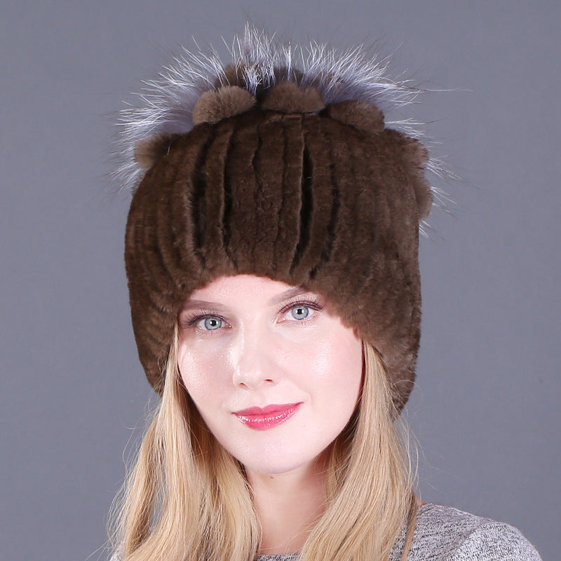 Women's Rabbit Fur Woven Hat Warm Thickened Hats & Caps