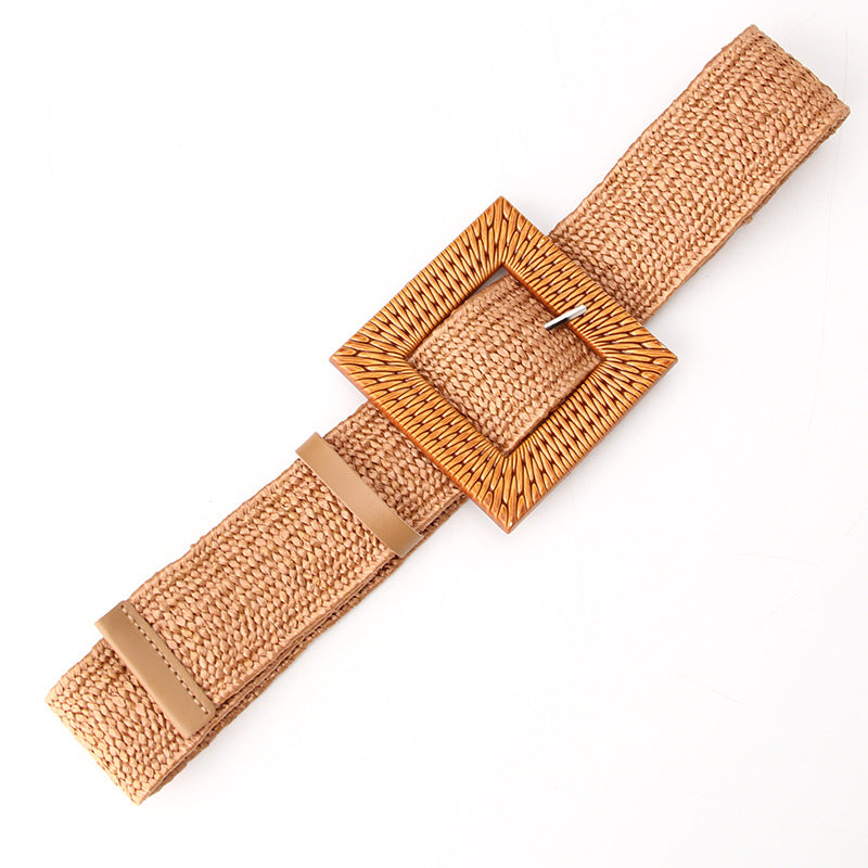 Women's Woven Elastic Waistband Personality Big Plastic Belts