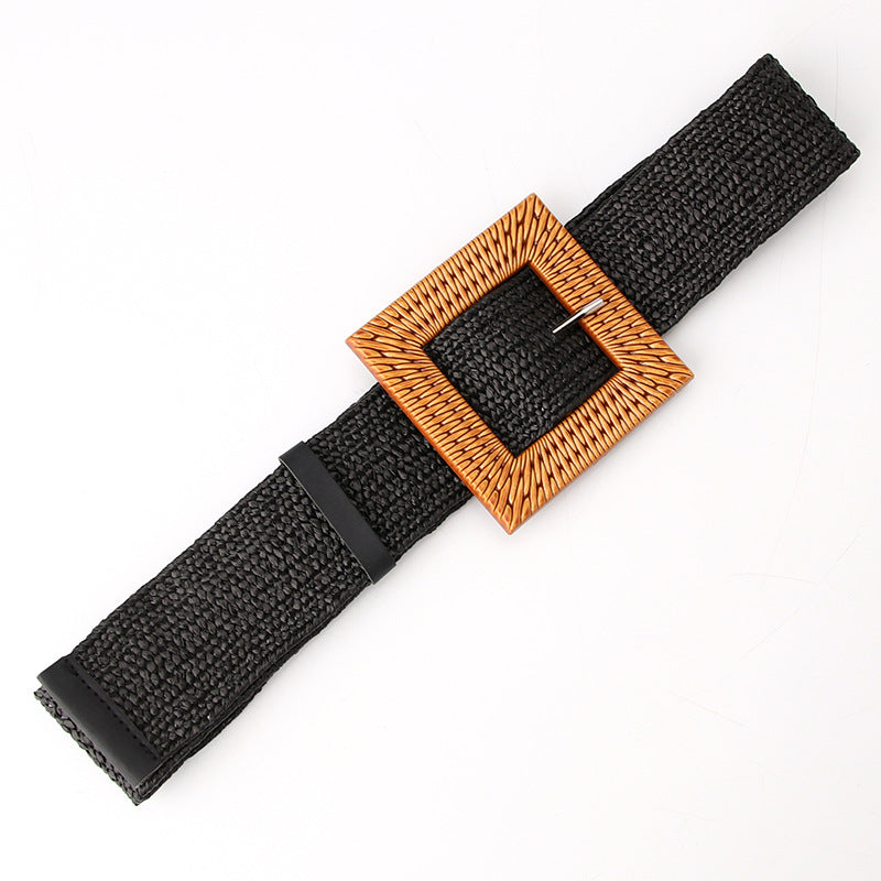 Women's Woven Elastic Waistband Personality Big Plastic Belts