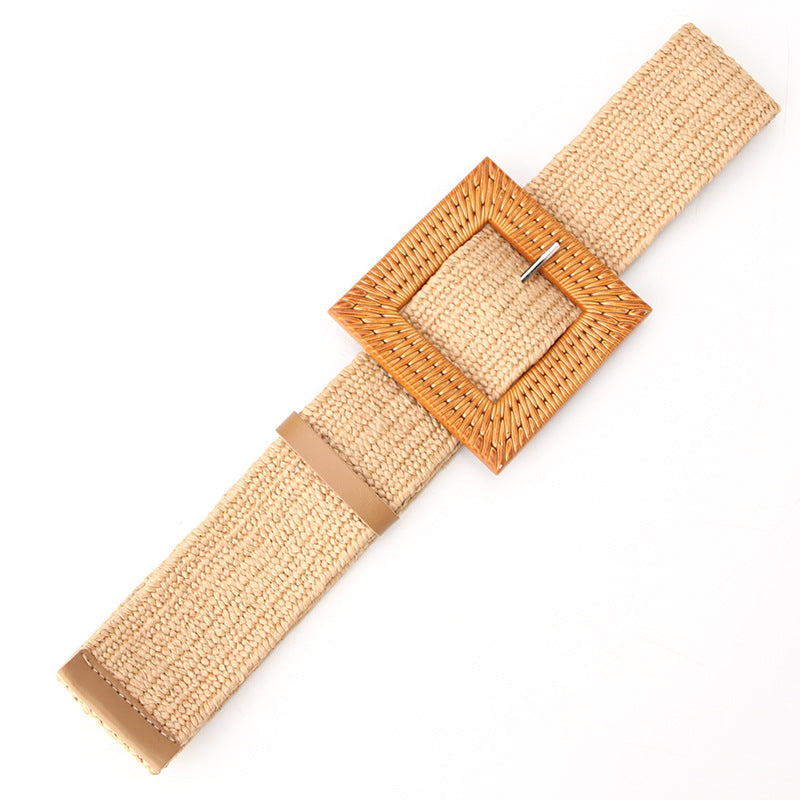 Women's Woven Elastic Waistband Personality Big Plastic Belts