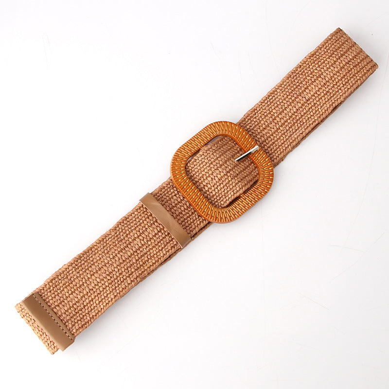 Women's Woven Elastic Waistband Personality Big Plastic Belts