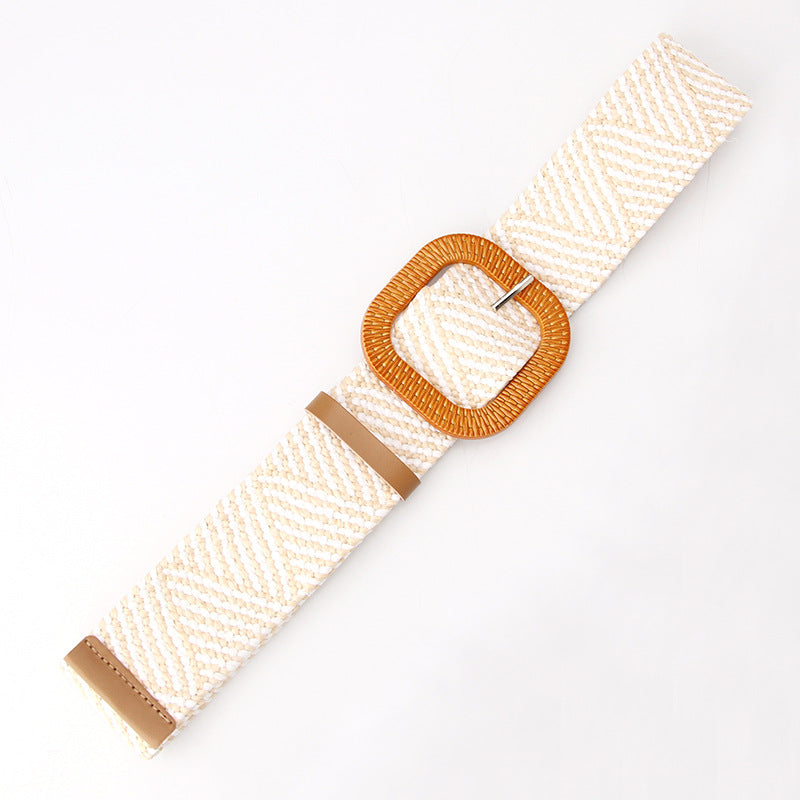 Women's Woven Elastic Waistband Personality Big Plastic Belts