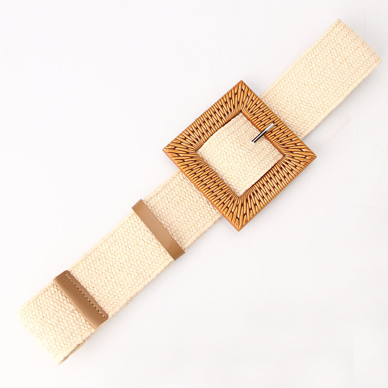 Women's Woven Elastic Waistband Personality Big Plastic Belts