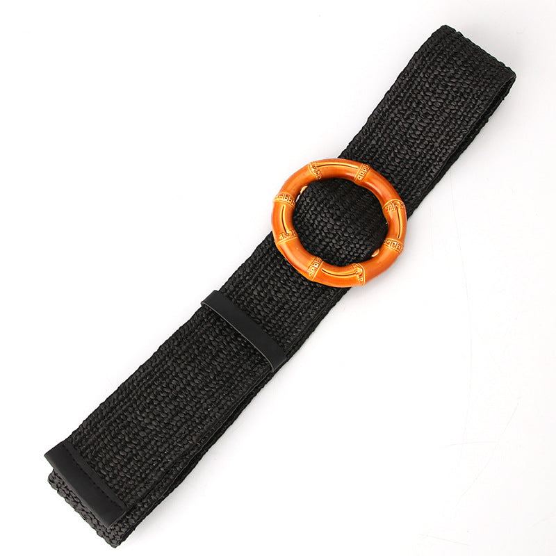 Women's Woven Elastic Waistband Personality Big Plastic Belts