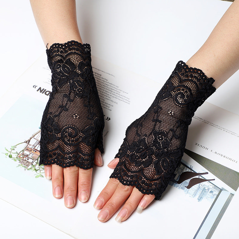 Women's Driving Biking Cycling Short Breathable Sexy Lace Gloves