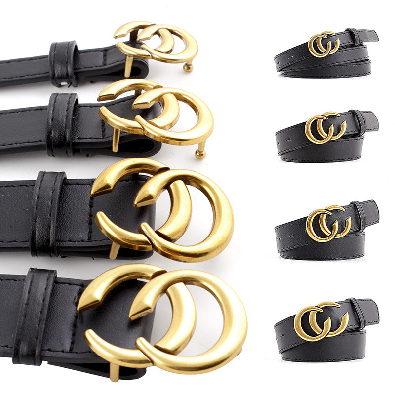 Women's & Men's Retro Double Black Fashion Decorative Casual Belts