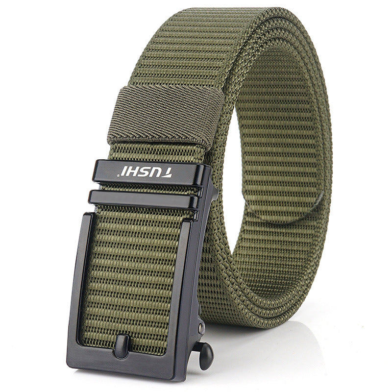 Men's Automatic Buckle Green Canvas Nylon Casual Versatile Belts