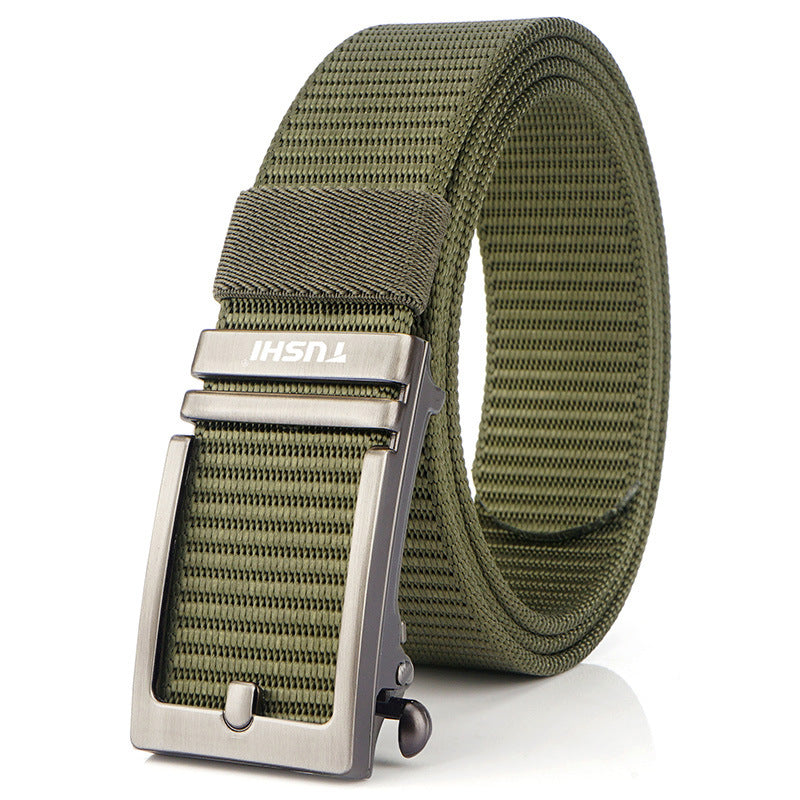 Men's Automatic Buckle Green Canvas Nylon Casual Versatile Belts