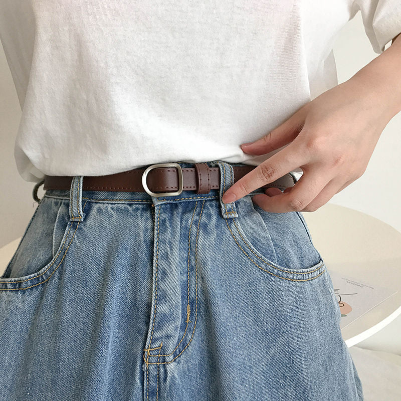 Women's Thin Simple No Hole Korean Style Belts