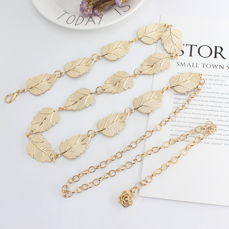 Women's Dress Waist Chain Metal Leaf Hook Belts