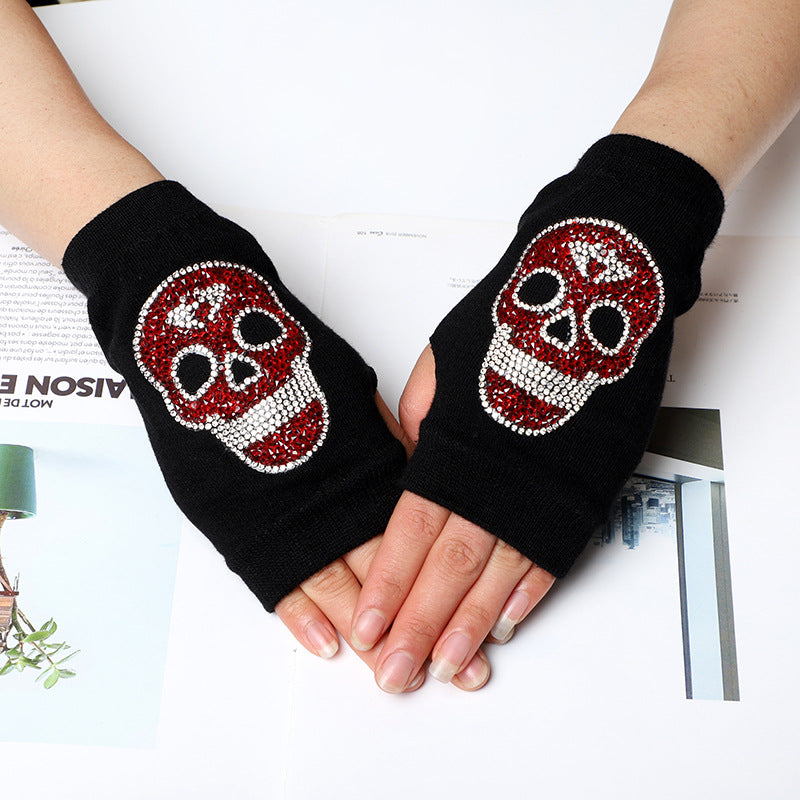 Wool Fingerless Ghost Head Half Finger Gloves